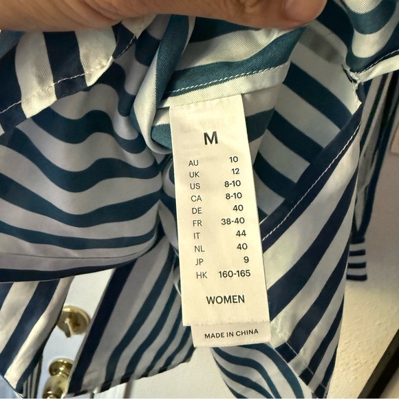 NWT LILYSILK blue white mulberry silk striped long sleeve button up shirt - Picture 8 of 9